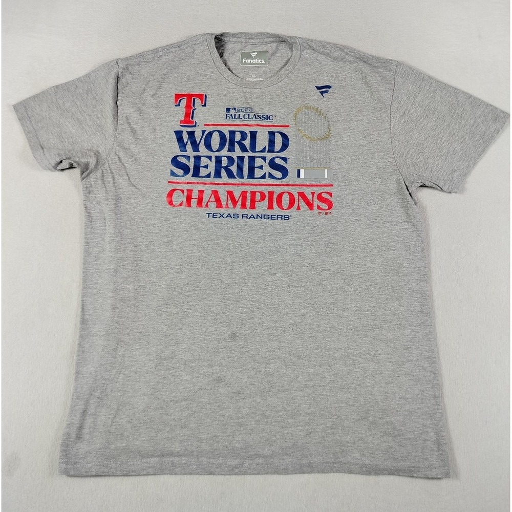 Fanatics Texas Rangers Shirt Mens XL Gray MLB Baseball 2023 World Series Champs
